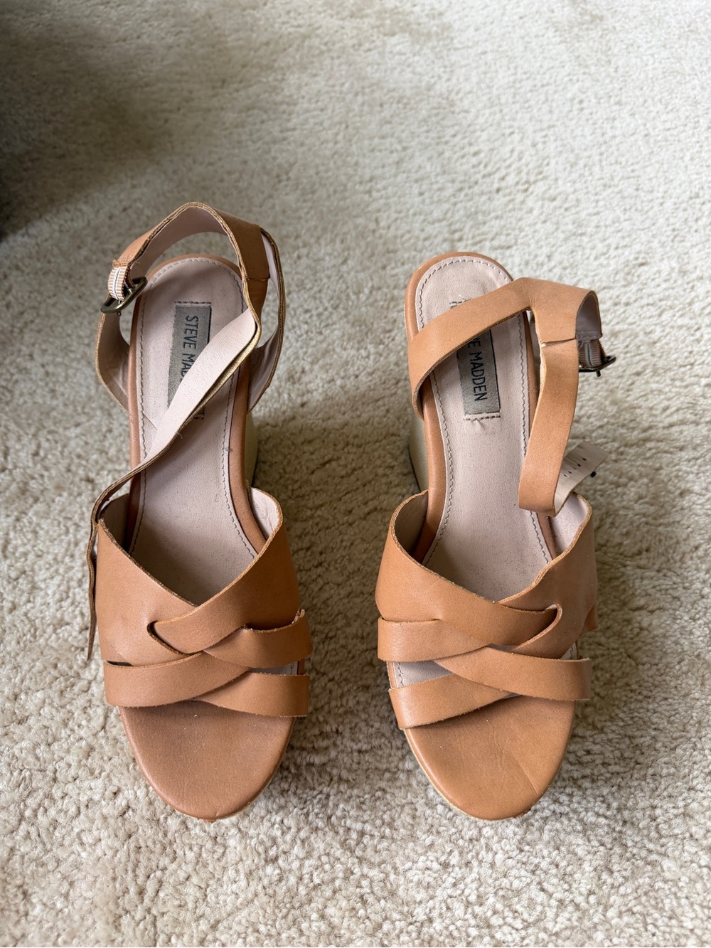 Steve Madden Tan Crisscross Wedge Sandals
